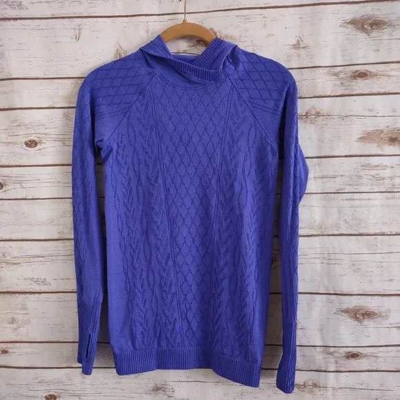 Lululemon Athletica Rest Less Hoodie Cable Knit Hooded Athletic Blue Top size 2 - Picture 3 of 8